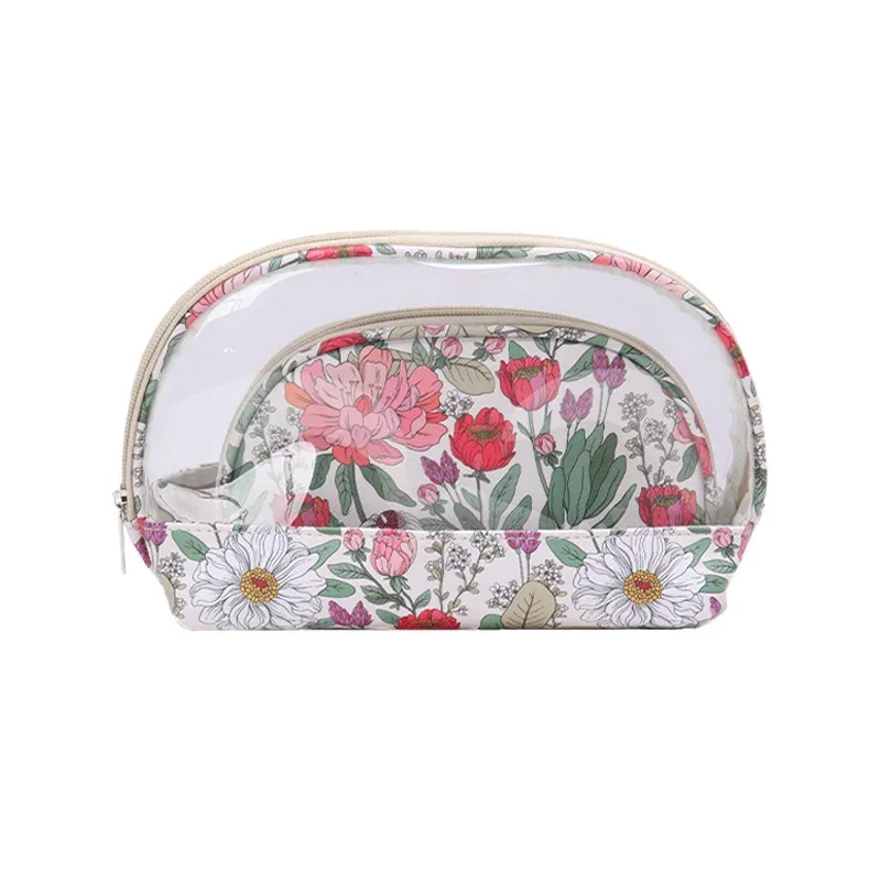 sac à cosmétiques portable de voyage imprimé pour femmes, petit sac de toilette transparent en pvc, pochette de rangement de maquillage à fermeture éclair, organisateur de cosmétiques