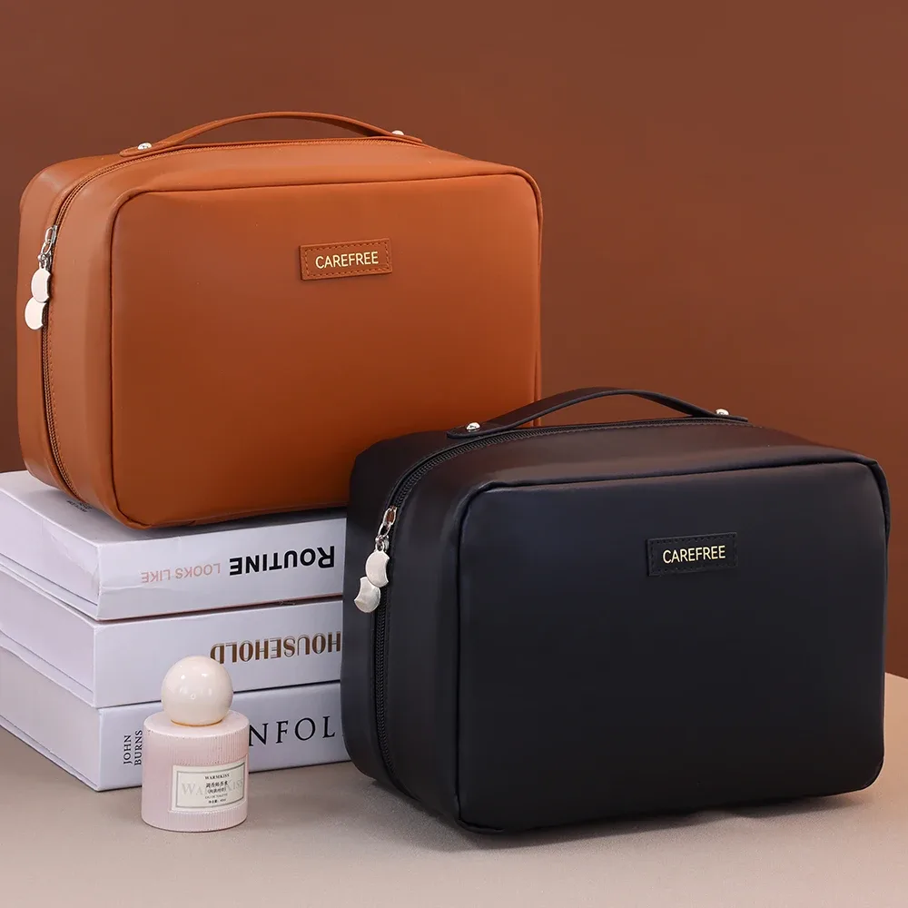 sac de maquillage en cuir pu étanche de grande capacité, sac de rangement de cosmétiques de voyage portable pour femmes, sac de lavage de soins de la peau