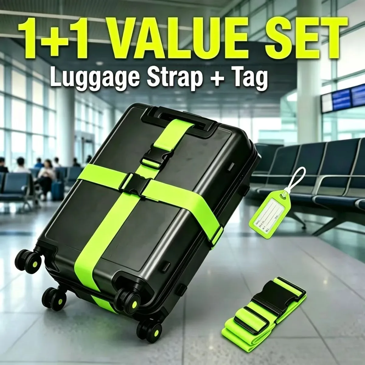 ensemble de 2 pièces (1 sangle de bagage et 1 étiquette), sangle de bagage colorée tsa, corde de bagage, longueur réglable librement pour renforcer les bagages à main, convient aux valises/sacs à main, accessoires d'amélioration des bagages de voyage (identification rapide des bagages), longueur réglable librement pour renforcer les bagages à main, cadeau d'halloween/de noël