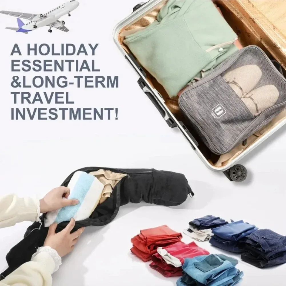 taie d'oreiller de voyage rechargeable, sac de rangement, sac de voyage portable, coussin d'avion, oreiller de cou de voyage, auto-remplissage