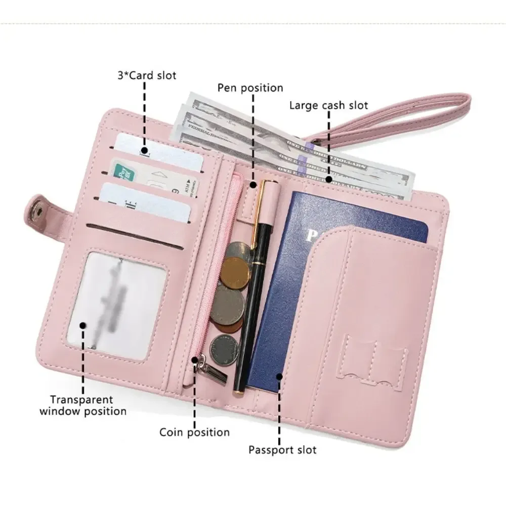 porte-cartes en pu, sac de voyage pour passeport, porte-billets avec cordon de suspension, portefeuille pliable multifonctionnel, accessoires de voyage