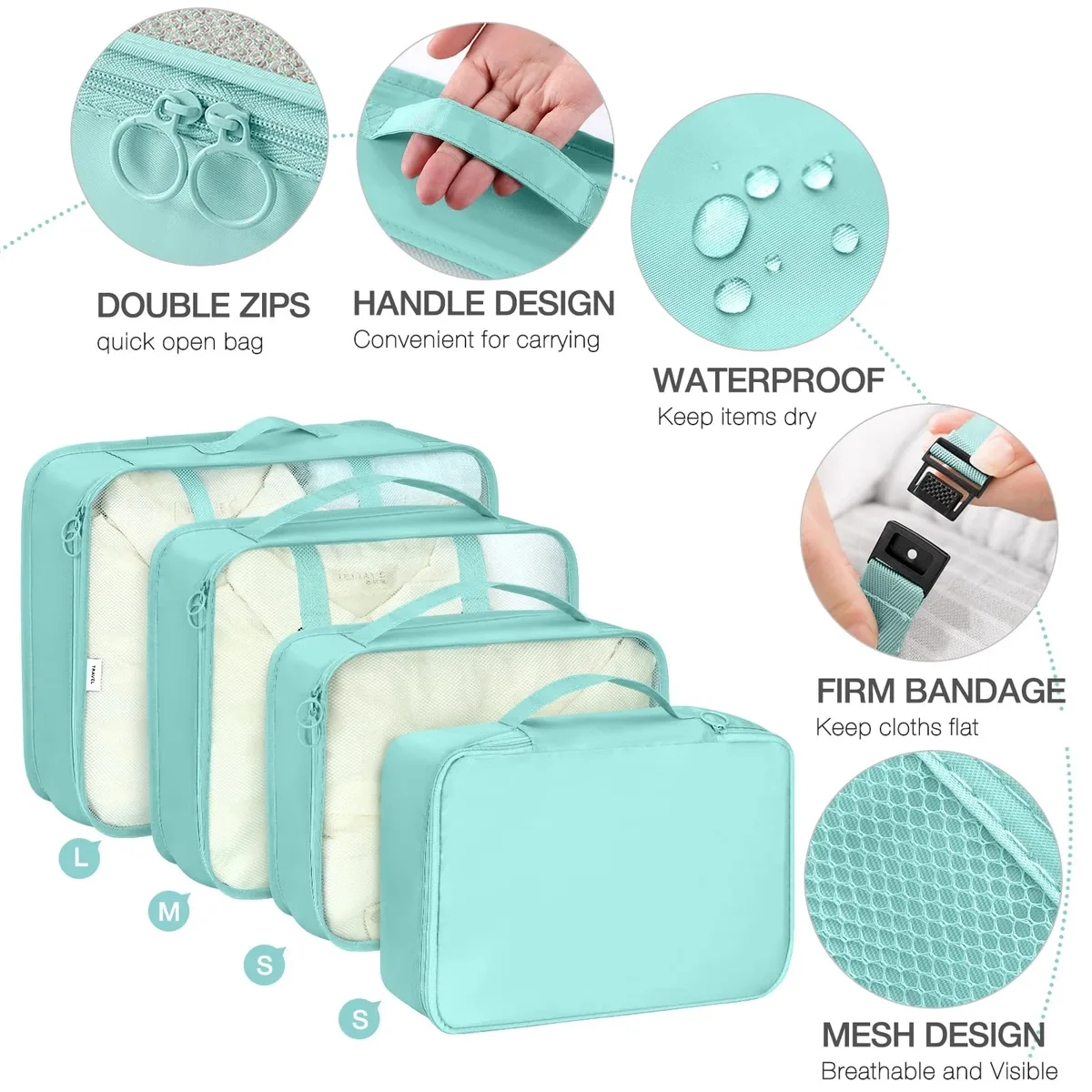 7 pièces/ensemble organisateur de voyage sacs de rangement valise emballage cubes ensemble étuis portable bagages vêtements chaussure bien rangé pochette pliante.-zmt