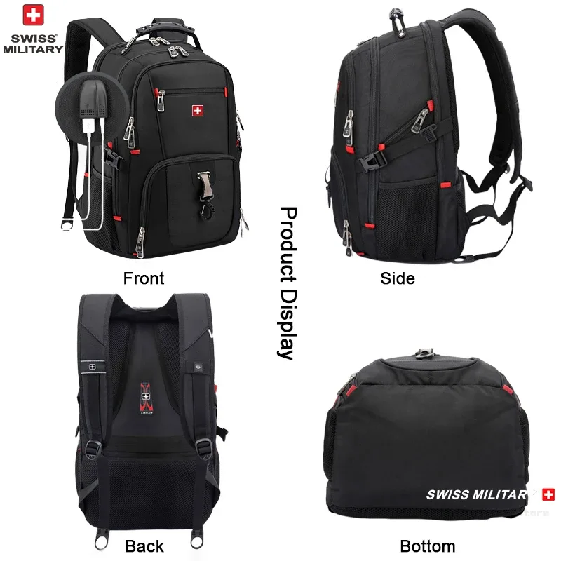 sac à dos étanche pour homme, sacs pour ordinateur portable, sacs de voyage scolaires, style suisse, grande capacité, sac à dos d'affaires, 15.6 ", 17"