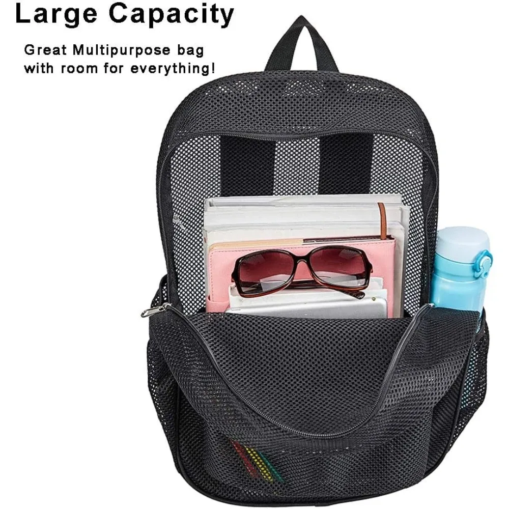 sac à dos en maille robuste, grand format, transparent, respirant, résistant aux déchirures, approuvé par l'école, sac de sécurité pour adolescents du lycée et salle de sport