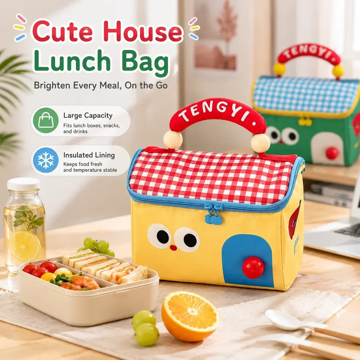 pochette de rangement mignonne pour la maison, trousse de maquillage grande capacité, sac fourre-tout isotherme pour le déjeuner
