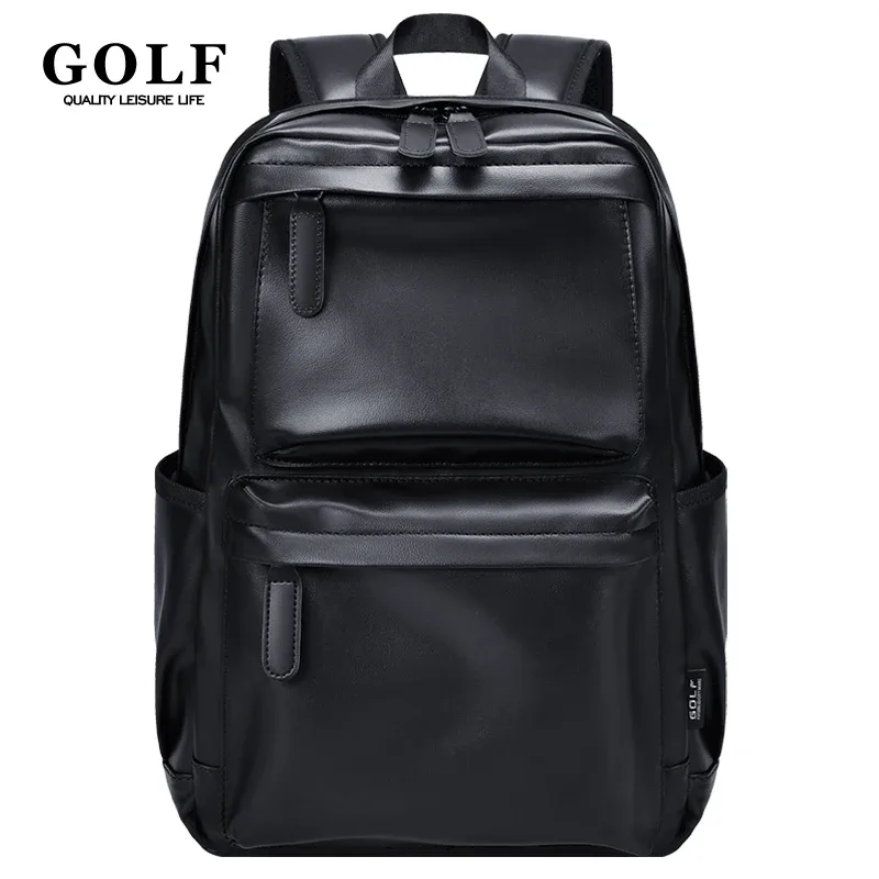 GOLF-Sac à dos en cuir pour homme, sac à dos d'affaires, sac pour ordinateur portable 15 6 pouces, élégant, noir, étanche, multi-compartiments