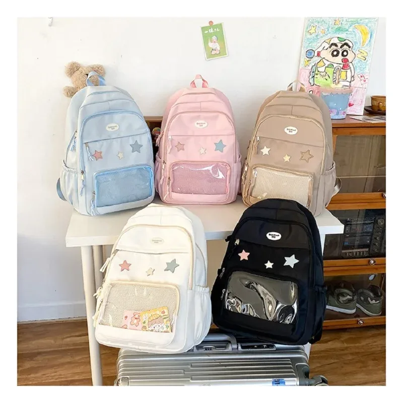 Sac à Dos en Nylon Transparent de Grande Capacité pour Étudiante, Sacoche Polyvalente Japonaise Mignonne