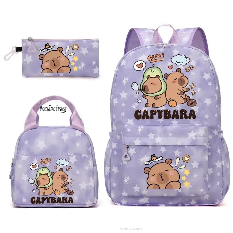 ensemble de sacs à dos imprimés capybara kawaii avec sac à déjeuner et trousse à crayons, sac à dos pour étudiante, grande capacité, léger, pour ordinateur portable, sacs de voyage