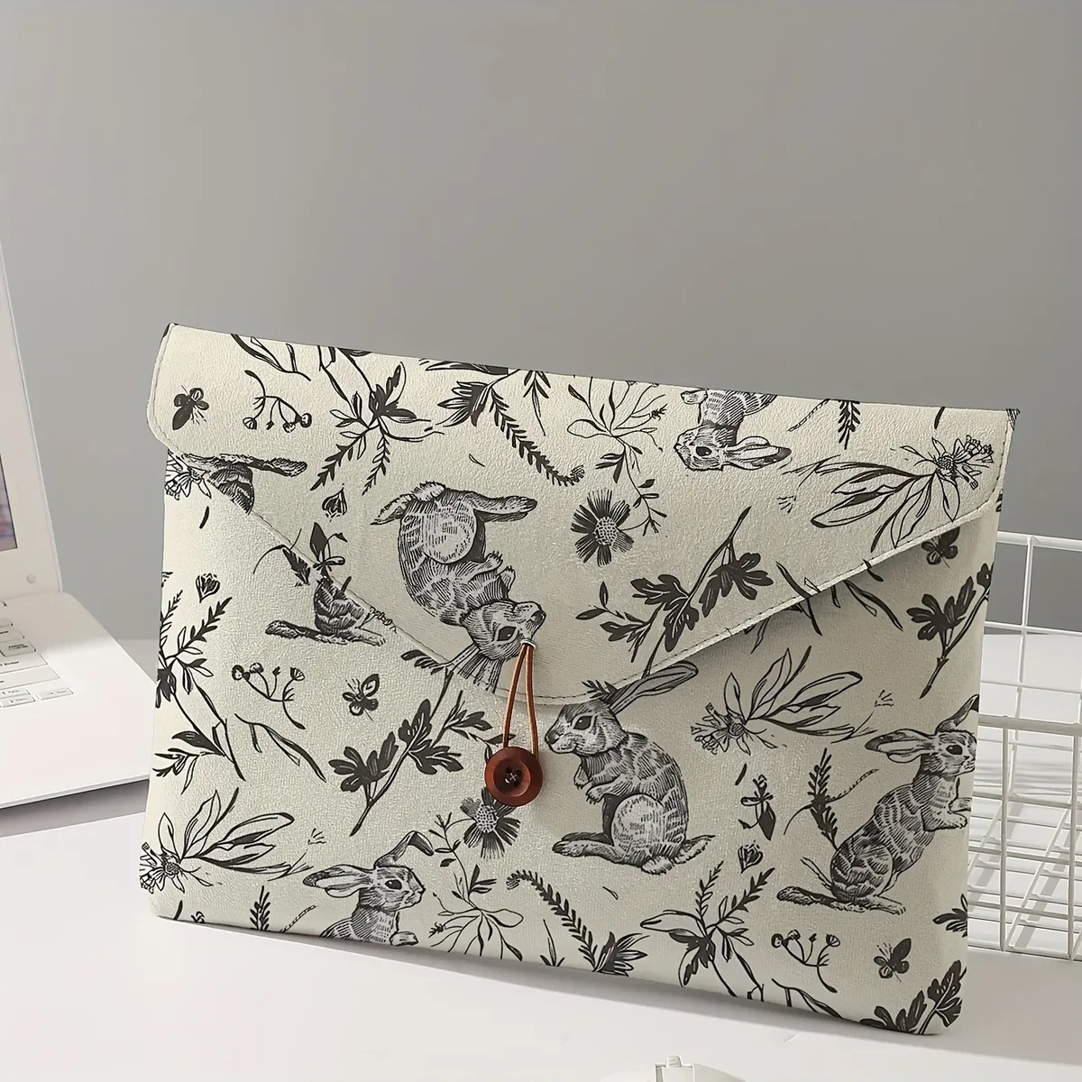 sac pour ordinateur portable à motif imprimé lapin avec housse en tissu souple pour ordinateur portable, adapté au rangement à couverture souple pour ordinateur portable et au sac de rangement pour tablette