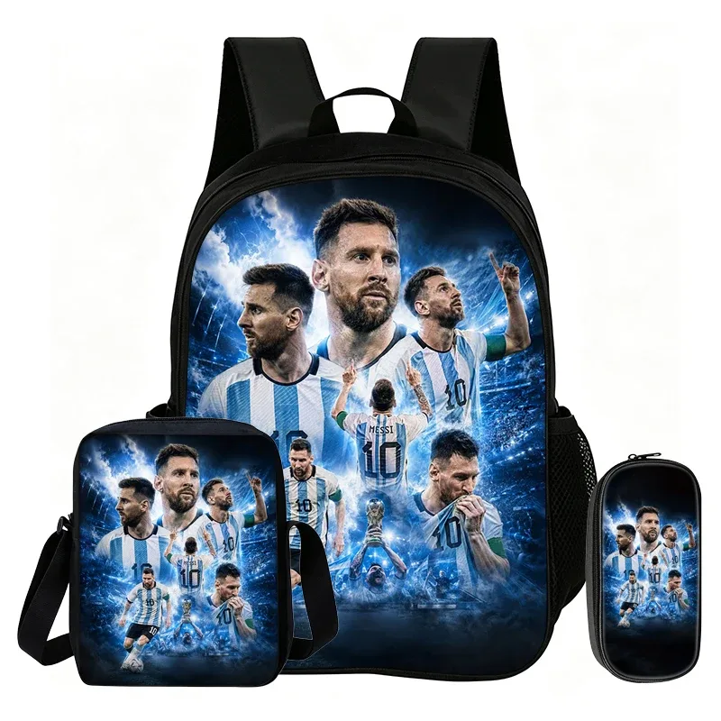 ensemble de 3 pièces m-messi pour enfants : sac à dos scolaire, sac à bandoulière et trousse à crayons – sac de sport football, sac à dos de star du football