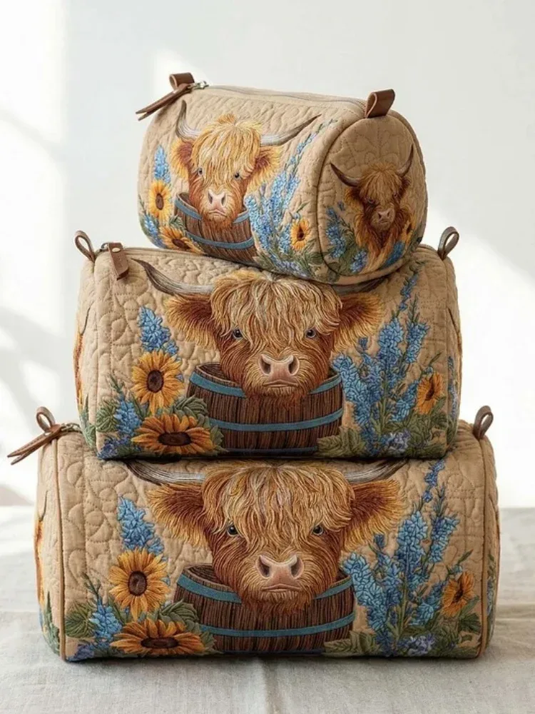 trousse de toilette matelassée 3 tailles, imprimée 3d animaux mignons et motifs floraux, pochette de maquillage patchwork, organisateur de voyage, boîte de rangement