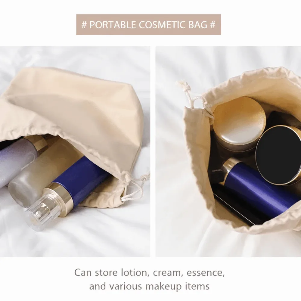 Sacs cosmétiques portables en toile avec cordon de serrage, sacs de toilette souples réutilisables, sacs organisateurs de bijoux, cadeaux
