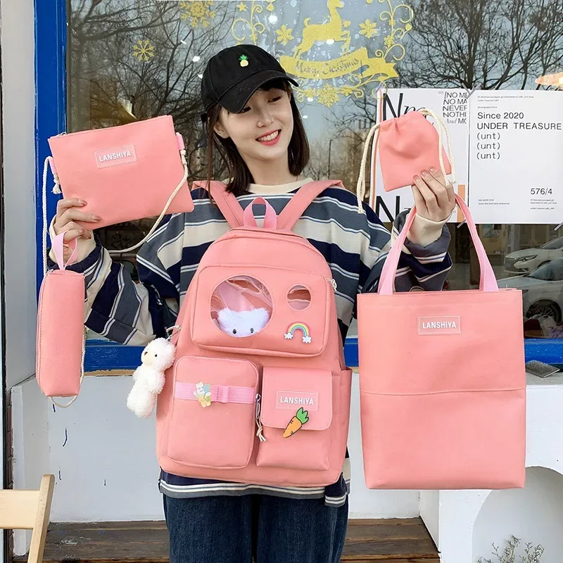 ensemble de cinq pièces sac à dos sacs à main sacs à bandoulière avec cordon pour étudiants de 3 à 5 ans sacs à dos d'école de grande capacité