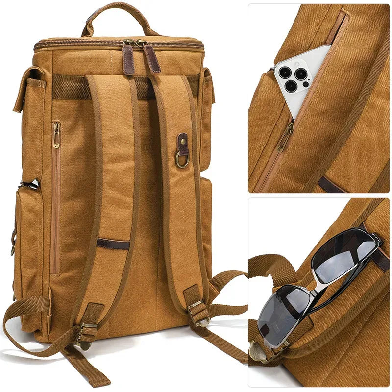 sac à dos en cuir vintage pour homme et femme, sac à dos en toile cirée, sac à dos de voyage à main, ordinateur portable 16 pouces