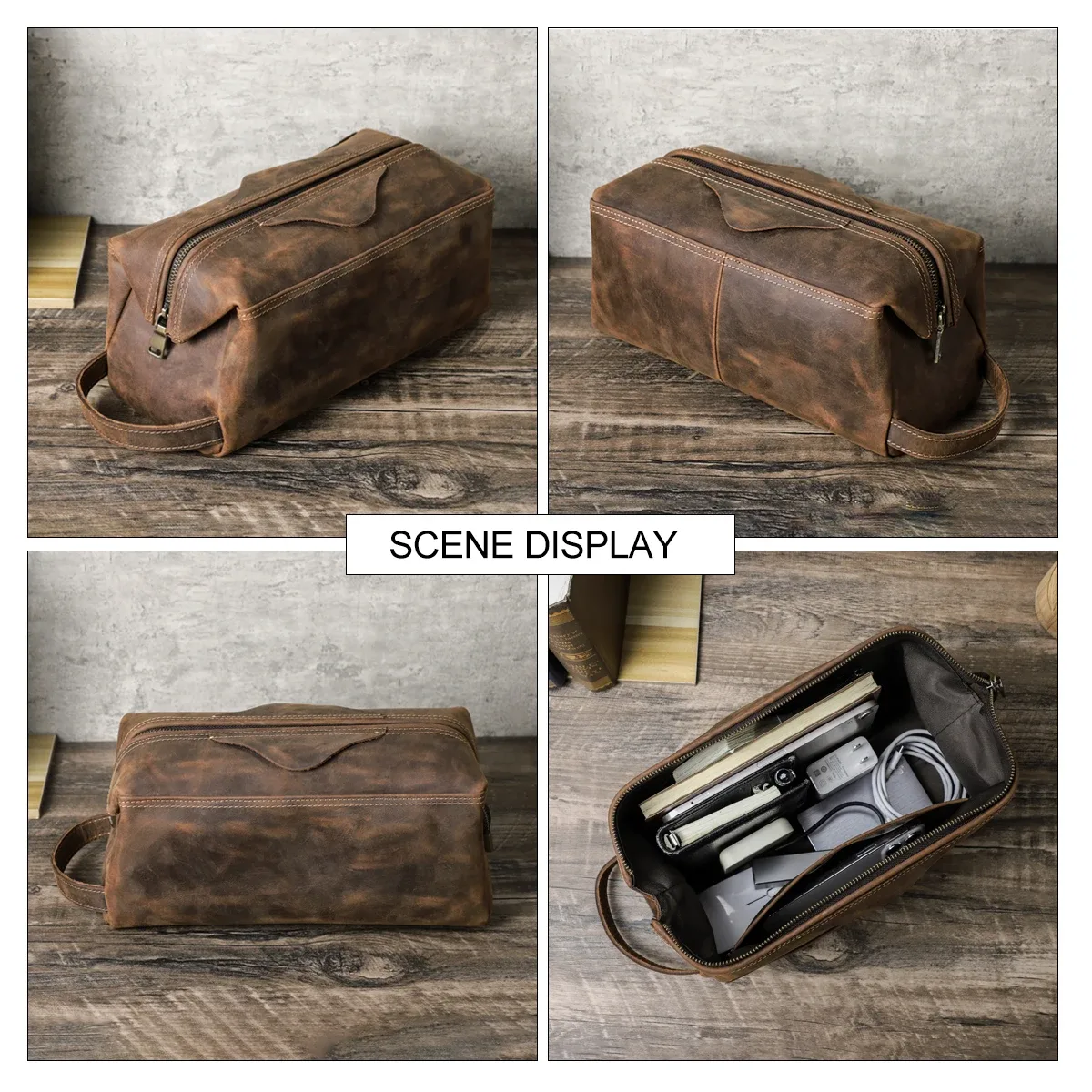 trousse de toilette en cuir véritable pour hommes et femmes, sac à cosmétiques, trousse de toilette de voyage, sacs de rangement, sac à main pour kit de maquillage, homme