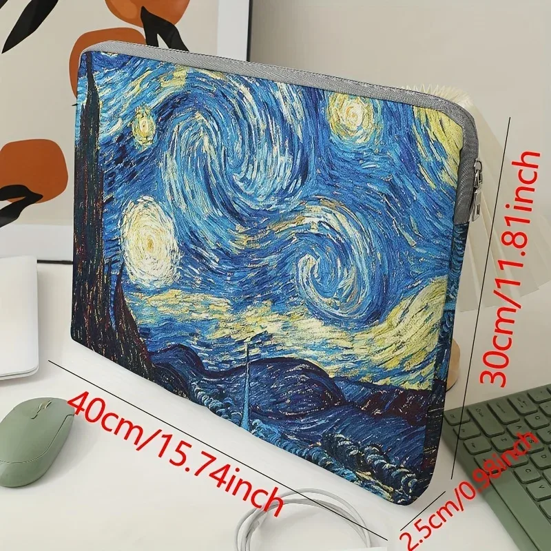 1, sac pour ordinateur portable van gogh starry sky pattern, porte-documents, adapté aux ordinateurs portables de 15 pouces, sac pour ordinateur portable fixe (sans poche)