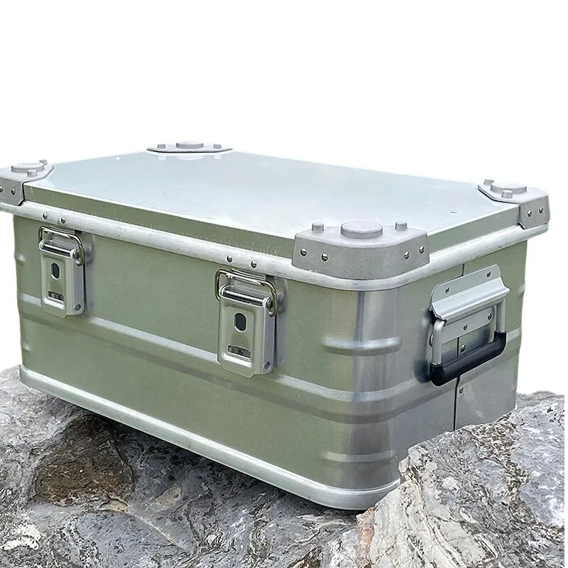 boîte de rangement en aluminium de grande capacité, valise d'équipement de camping étanche en plein air, boîte à outils portable en métal pour coffre de camping