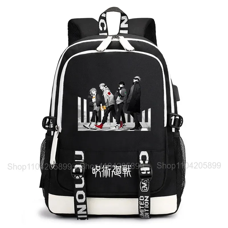 sac à dos jujutsu kaisen, anime satoru gojo itadori yuji, sac d'école pour étudiants, grande capacité, port de chargement usb, sac à dos de voyage