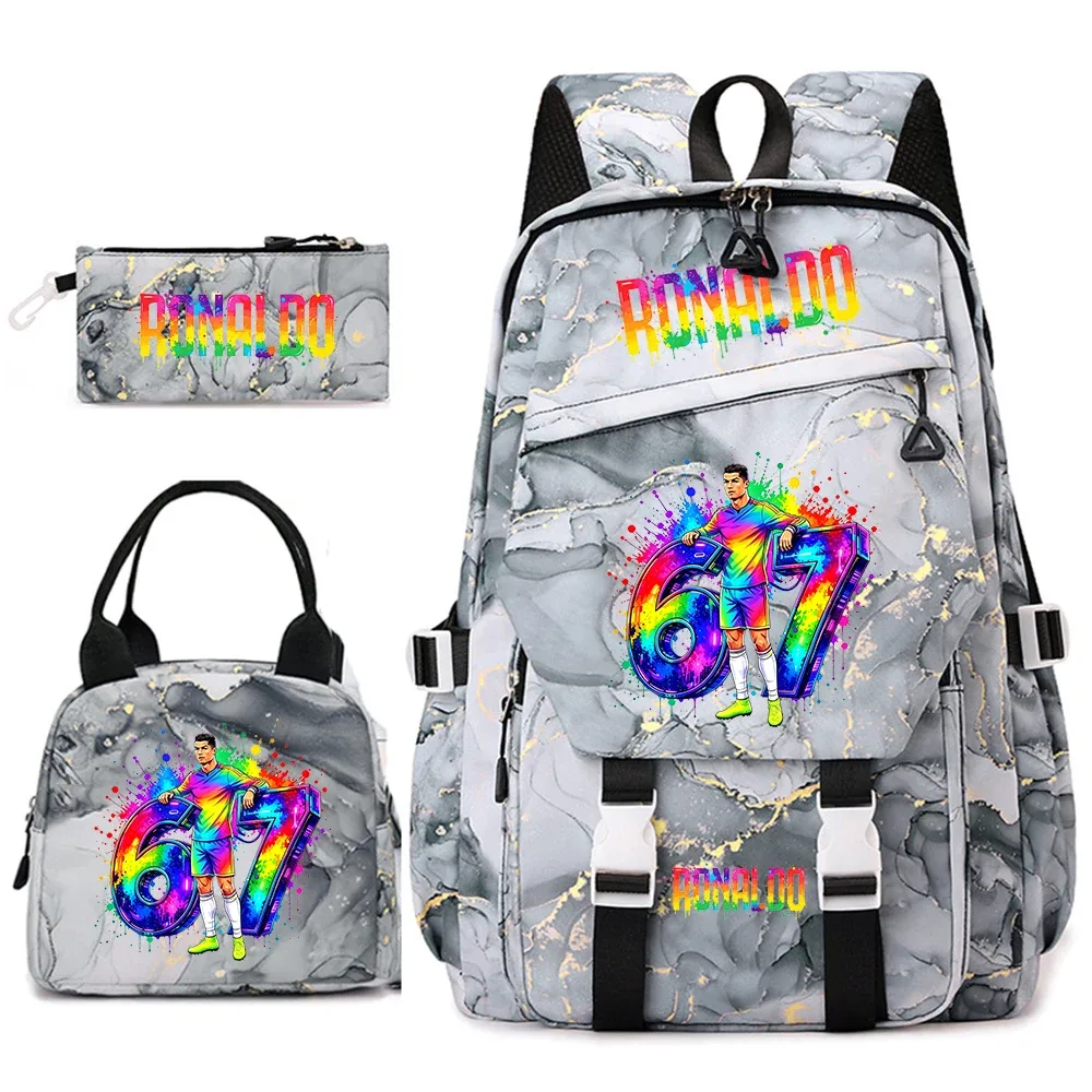 ensemble de sacs à dos pour étudiants avec imprimé cr7 ronaldo 67, avec sac à lunch et trousse à crayons, sac à dos de voyage pour adolescentes
