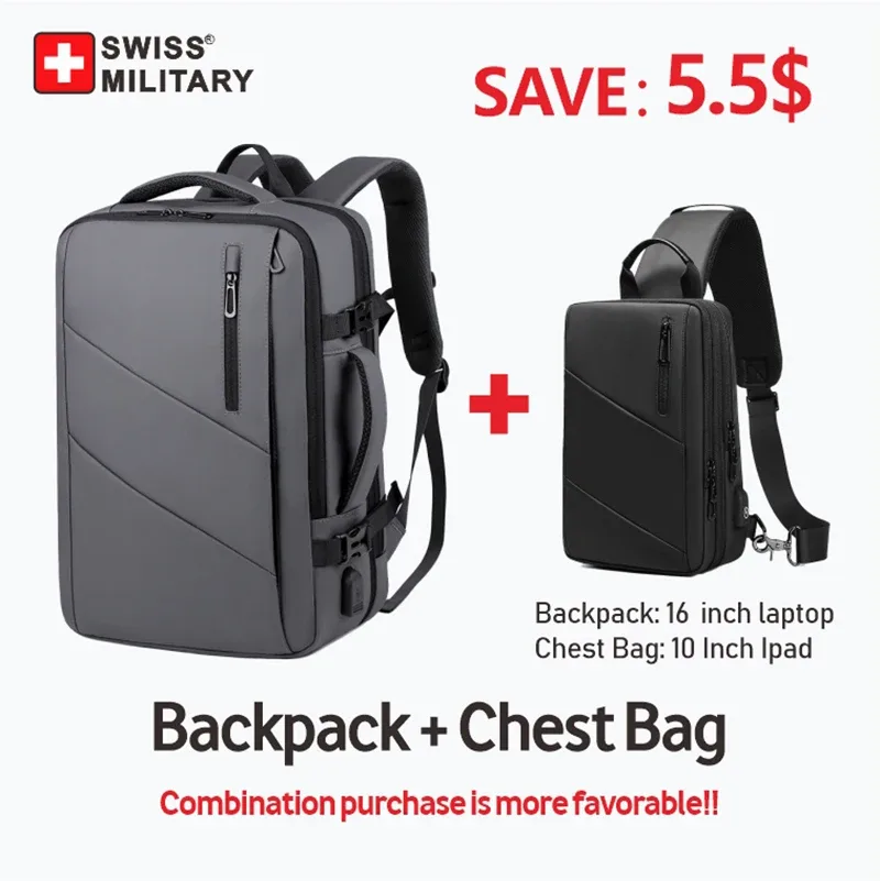 sac à dos militaire suisse pour ordinateur portable, 17 pouces, multi-poches, extensible, étanche, usb, pour l'école, voyage d'affaires