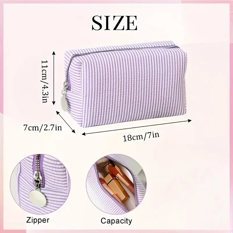 trousse de toilette de voyage rayée, pochette de maquillage à fermeture éclair, organisateur de cosmétiques pour voyage, école ou usage domestique, essentiels pour dortoir, 1 pièce