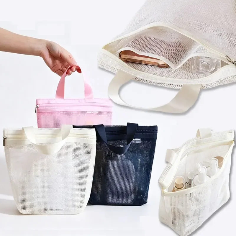 1/2/3 pièces Sacs de rangement en maille pour maquillage et articles de toilette, sacs à main, organisateur portable de voyage pour outils de douche et de toilette, pochette de rangement suspendue