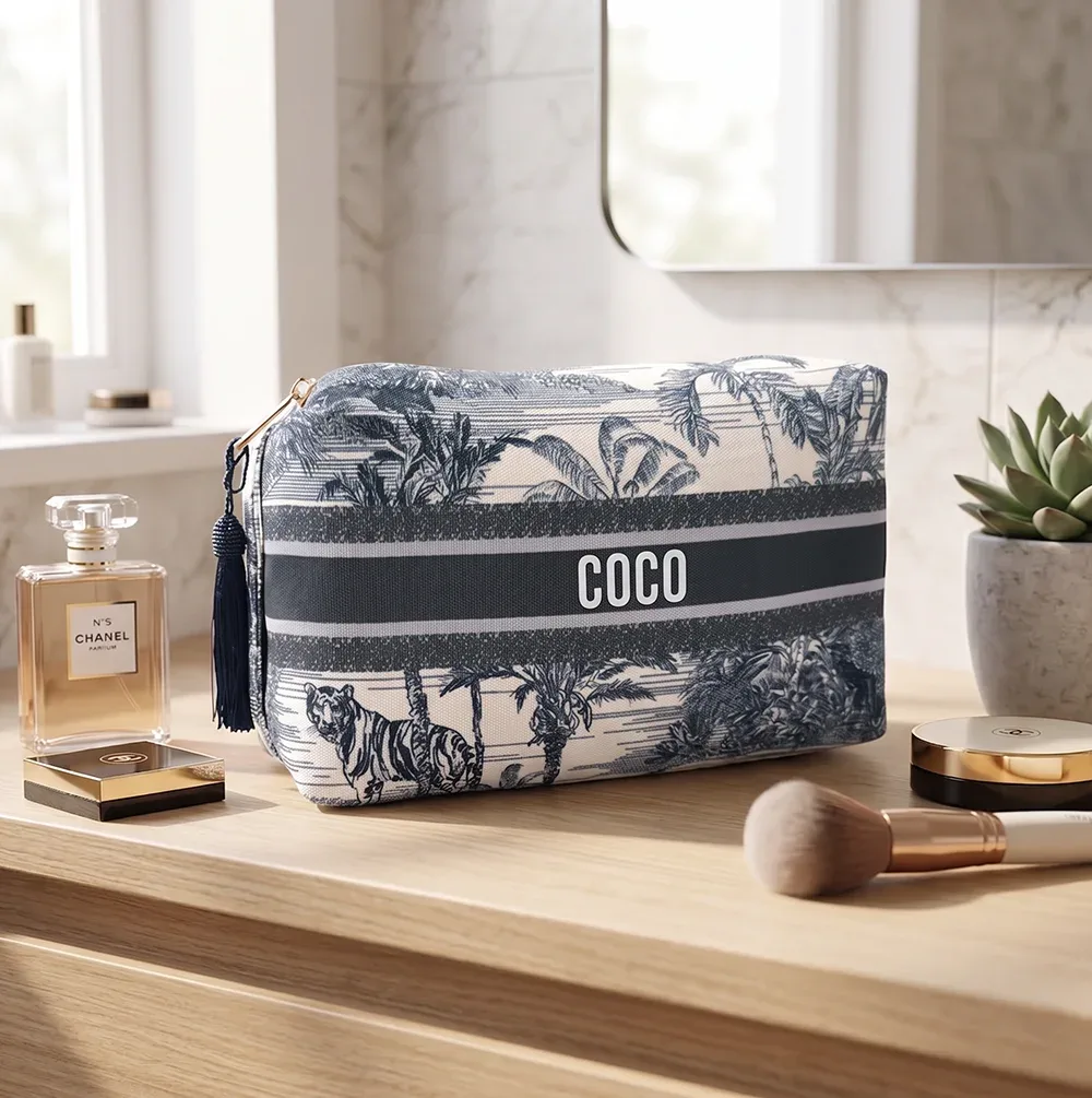 sac de maquillage personnalisé avec nom imprimé, grande capacité, trousse de toilette pour femmes, sac de rangement, cadeau pour demoiselle d'honneur