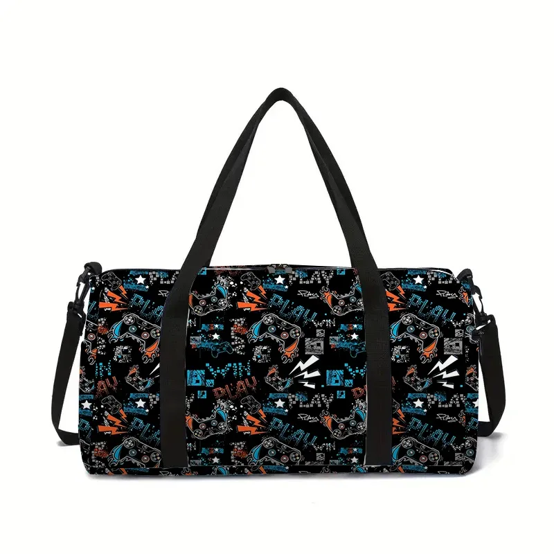 sac de voyage grande capacité pour enfants, motif manette de jeu néon, idéal pour garçons et filles, cadeau parfait, sac de voyage 2d dessin animé, sac à main pour enfants