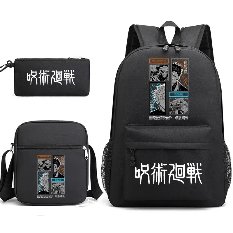 Sac à dos Anime Jujutsu Kaisen, trousse à crayons, ensemble de 3 pièces, sac à dos léger pour enfants et adolescents