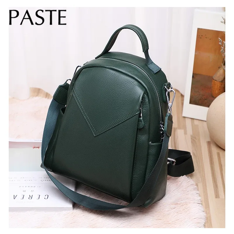 sac à dos de luxe en cuir de vachette 100% véritable pour femme, grand sac à dos, vert, noir, gris, loisirs, voyage, initié, 03/bagpack