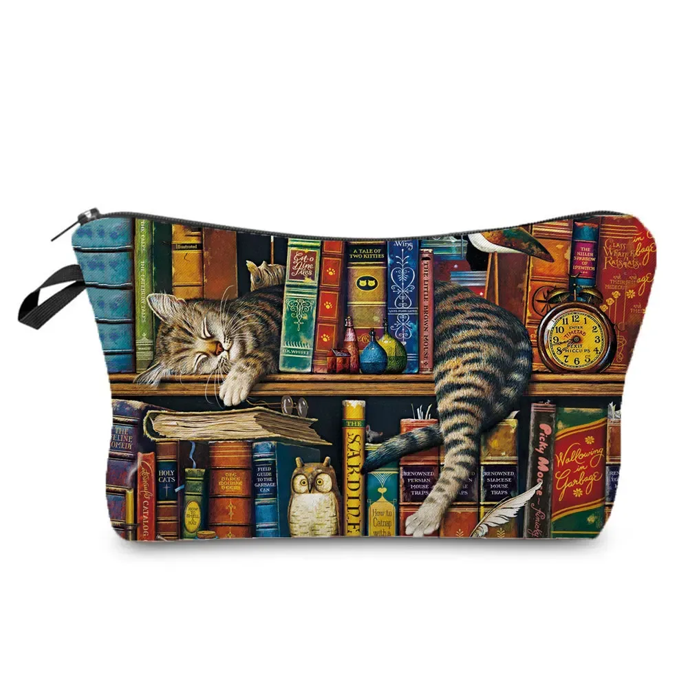 trousse de maquillage imprimée chat pour femme, peinture à l'huile, mode rétro, sacs à cosmétiques, haute qualité, étuis à crayons, sac cadeau portable, offre spéciale