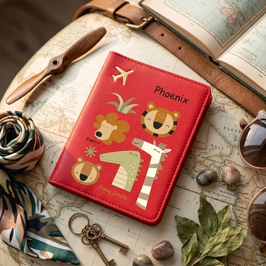 porte-passeport personnalisé avec nom et texte, étui de passeport mignon à motif de dessin animé, couverture de passeport et organiseur de documents