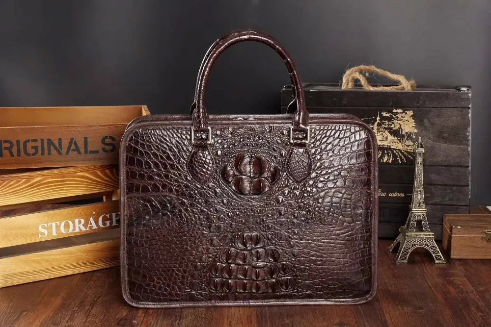 sac d'affaires de luxe en cuir de crocodile véritable pour hommes, porte-documents pour jeunes ordinateurs portables marron noir, livraison gratuite