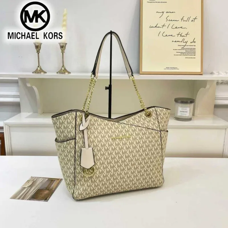 michael kors sac à bandoulière décontracté pour femme, sac fourre-tout grande capacité mk, sac fourre-tout classique à motif floral et lettres, sac de voyage