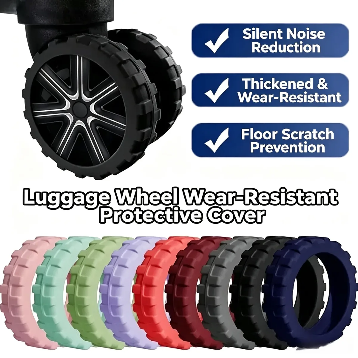 8 protections de roues en silicone améliorées pour bagages, accessoire de voyage essentiel, roues antidérapantes et résistantes aux rayures