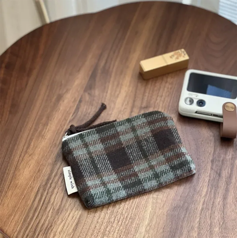 mini trousse à cosmétiques rétro à carreaux et rayures, organiseur de maquillage, pochette élégante, sac de rangement polyvalent pour femme, hiver