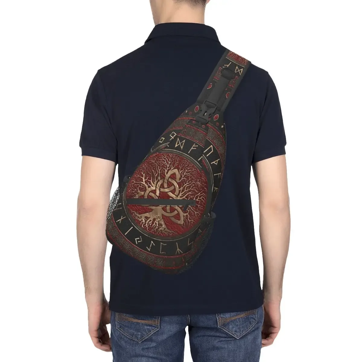 mythologie nordique viking sac à bandoulière sport arbre de vie triquetra sac de poitrine unisexe femmes homme mode épaule sacs à dos voyage