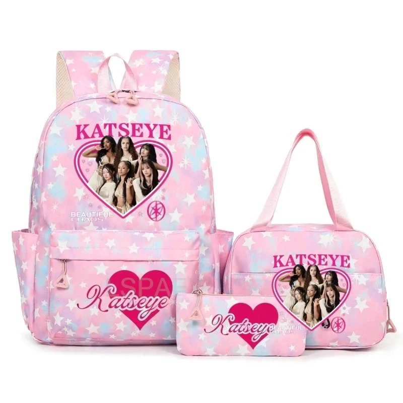 sac à dos amusant katseye pour adolescents, sac de voyage à double bandoulière, sac à crayons, sac à déjeuner, sac à livres décontracté pour étudiants, sac d'école pour filles, grande capacité, mochila
