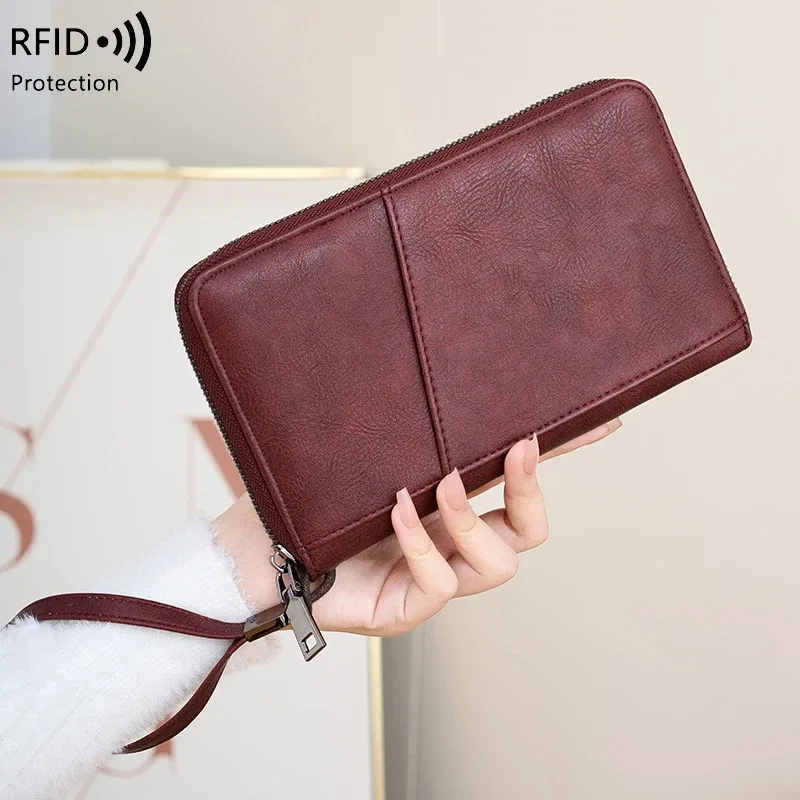 nouveau portefeuille de voyage multifonctionnel en cuir pu pour hommes et femmes, porte-cartes anti-rfid, anti-vol, sac de rangement