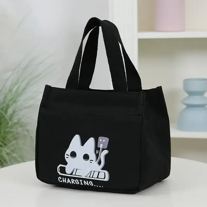 ⚑ sac fourre-tout polyvalent en toile à motif de chat de dessin animé, idéal pour les trajets quotidiens et les repas au bureau