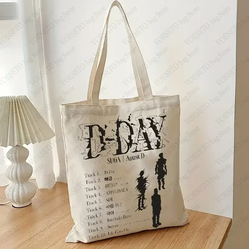 agust d print tote bag for gérers, album shopping bags, world tour, casual canvas, initiated bagages bags