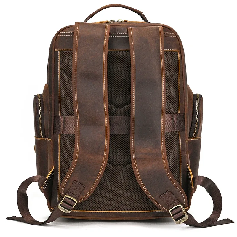sac à dos pour ordinateur portable haute capacité sac de voyage en cuir véritable pour hommes sacs à dos en cuir de cheval fou livraison directe sac d'école grand
