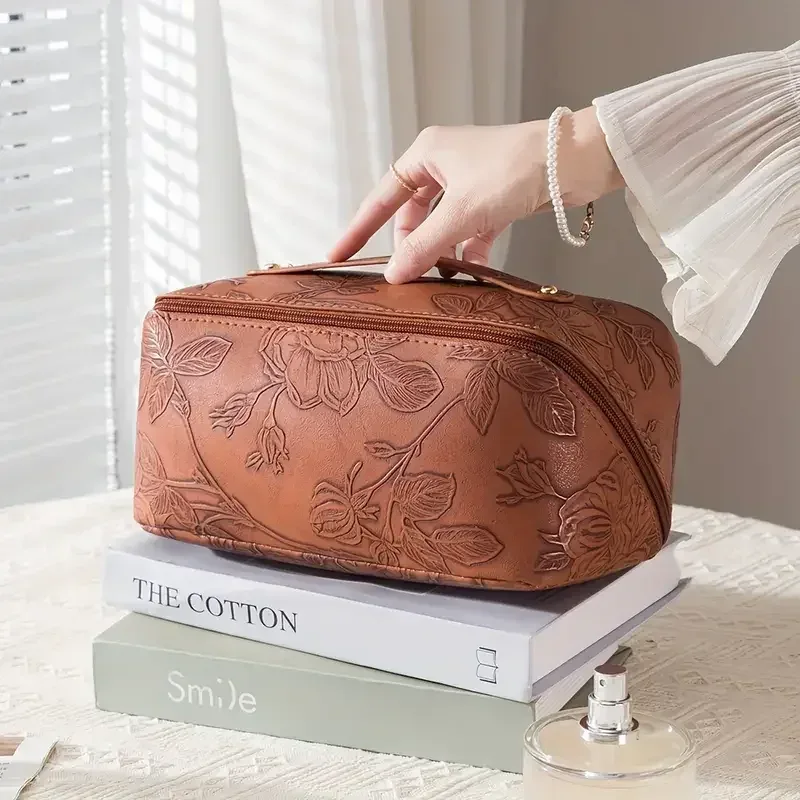 Sac de voyage zippé grande capacité pour femme, motif floral vintage, sac fourre-tout, pochette de rangement portable pour maquillage et cosmétiques, trousse de toilette