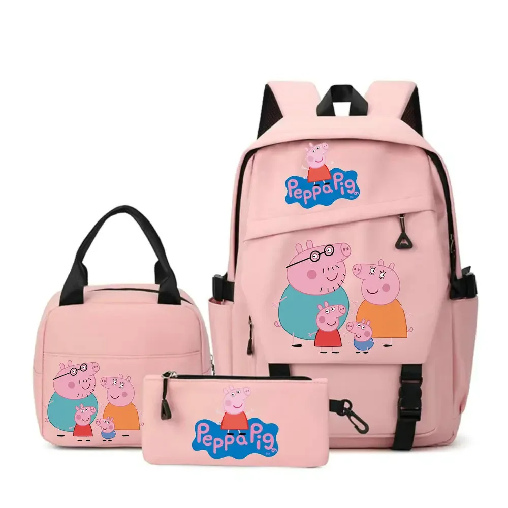 sacs à dos peppa pig avec sacs à lunch, sacs d'école pour étudiants et adolescents, sacs à dos légers pour femmes, sac de voyage décontracté