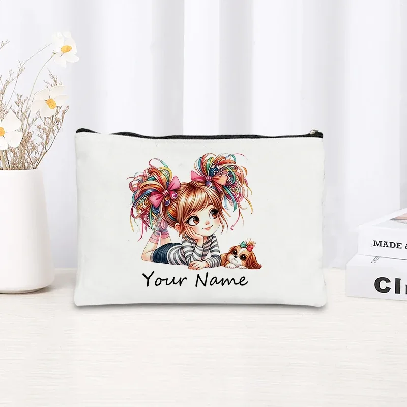 trousse de maquillage en toile personnalisée avec nom, pochette cosmétique quotidienne personnalisée, trousse de toilette, cadeau de noël ou d'anniversaire pour filles