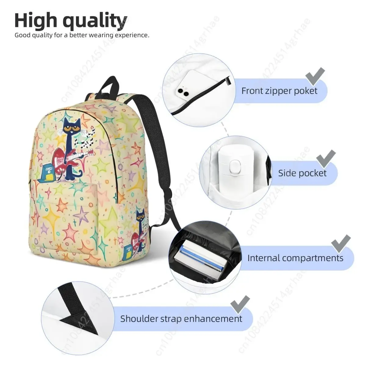 sac à dos décontracté pete le chat « i love my white shoes » pour homme et femme, idéal pour l'école, le travail, les activités de plein air, avec motif de chats de dessin animé