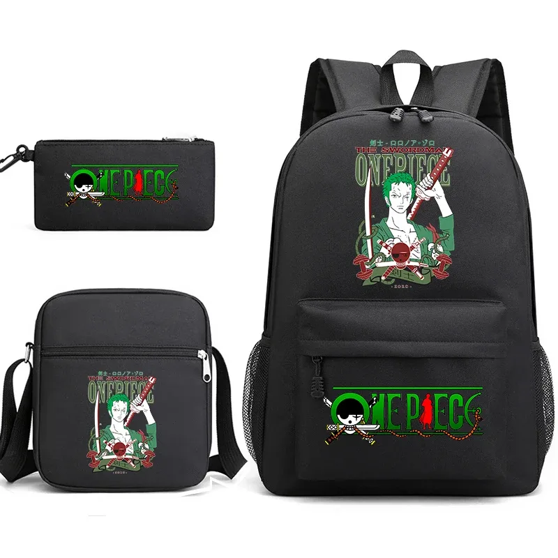 ensemble de sacs à dos graphiques one piece zoro pour enfants et adolescents avec sac à bandoulière et trousse à crayons