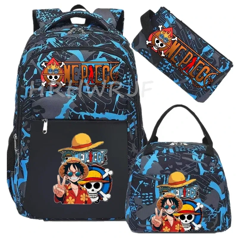 sac à dos one piece monkey d luffy 3 pièces camouflage pour adolescents, sacs d'école pour ordinateur portable, collégiens/lycéens, sacs de voyage en plein air, mochilas