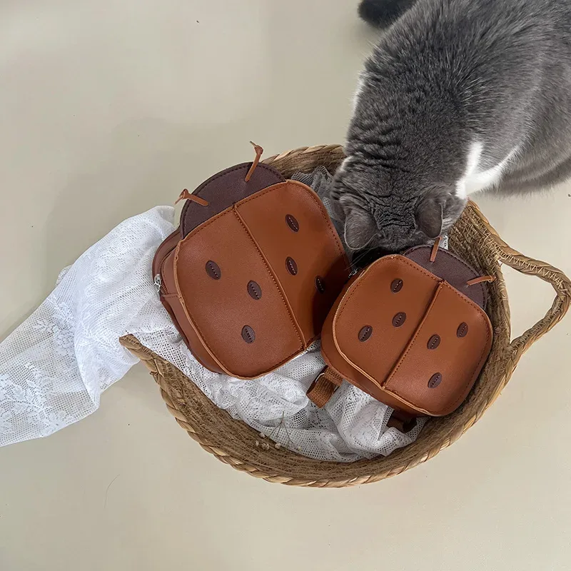 nouveau coréen rétro coccinelle mini cartables dessin animé enfants garçons filles maternelle bébé pu marron sac à dos enfant et mignon