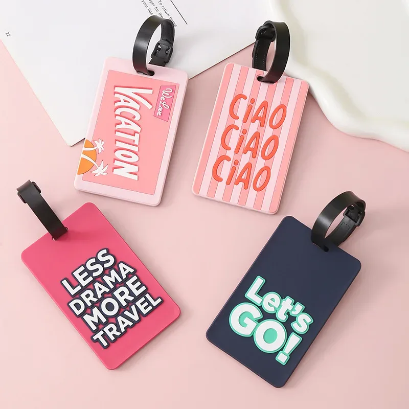 Étiquette de bagage en Silicone avec lettre mignonne, étiquettes de bagage de voyage, nom, adresse, étiquette de valise, sacs de voyage, accessoires de voyage de vacances